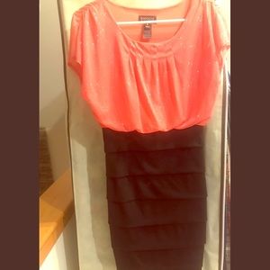Orange and black formal dress.